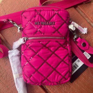 MZ Wallace Micro Crosby in Bright Fuchsia with Sequins NWT